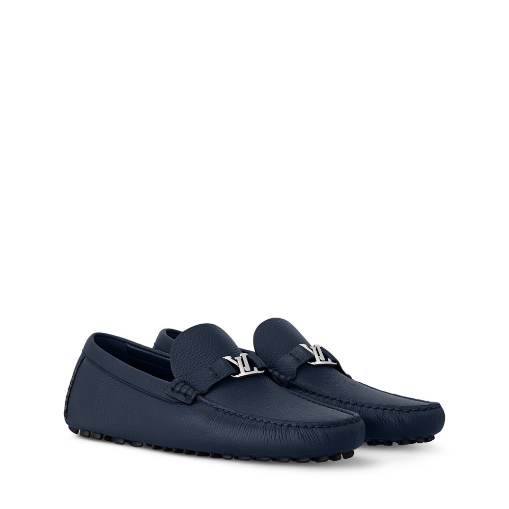 Louis Vuitton navy Leather LV Buckle Driving Loafers Size 9US (8eu)Made in Italy